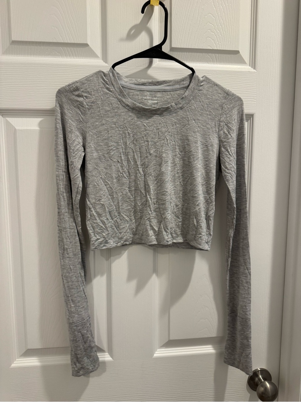 aerie Light Gray Long-Sleeve Cropped Tee
